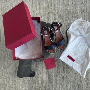 Valentino Garavani Rockstud Double Espadrille Wedge Sandals Size 36